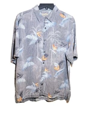 Tommy Bahama Silk Camp Shirt Mens Size L Leafy Print Button Down Short Sleeve